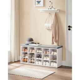 VASAGLE 15 Compartment Shoe Bench Storage Cabinet with Cushion Seat in White - thumbnail 1