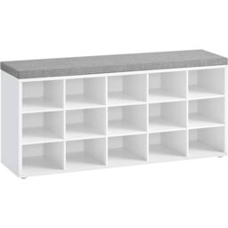 VASAGLE 15 Compartment Shoe Bench Storage Cabinet with Cushion Seat in White - thumbnail 7