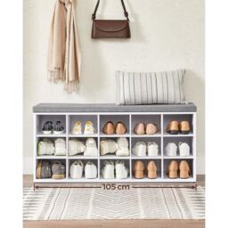 VASAGLE 15 Compartment Shoe Bench Storage Cabinet with Cushion Seat in White - thumbnail 2
