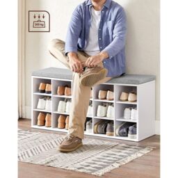 VASAGLE 15 Compartment Shoe Bench Storage Cabinet with Cushion Seat in White - thumbnail 4