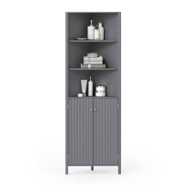 Costway Modern Corner Storage Cabinet w/ 5 Shelves Bathroom Tall Cabinet in Grey - image 1