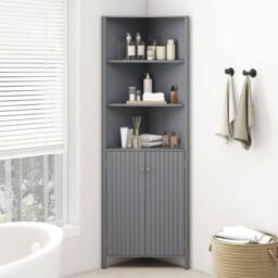 Costway Modern Corner Storage Cabinet w/ 5 Shelves Bathroom Tall Cabinet in Grey - thumbnail 6