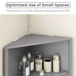 Costway Modern Corner Storage Cabinet w/ 5 Shelves Bathroom Tall Cabinet in Grey - thumbnail 8
