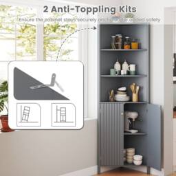 Costway Modern Corner Storage Cabinet w/ 5 Shelves Bathroom Tall Cabinet in Grey - thumbnail 9