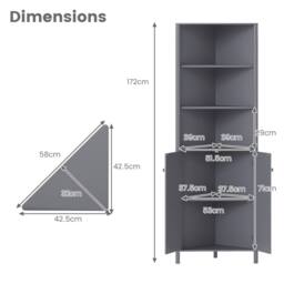 Costway Modern Corner Storage Cabinet w/ 5 Shelves Bathroom Tall Cabinet in Grey - thumbnail 2