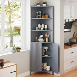 Costway Modern Corner Storage Cabinet w/ 5 Shelves Bathroom Tall Cabinet in Grey - thumbnail 7