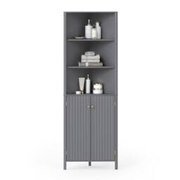 Costway Modern Corner Storage Cabinet w/ 5 Shelves Bathroom Tall Cabinet in Grey
