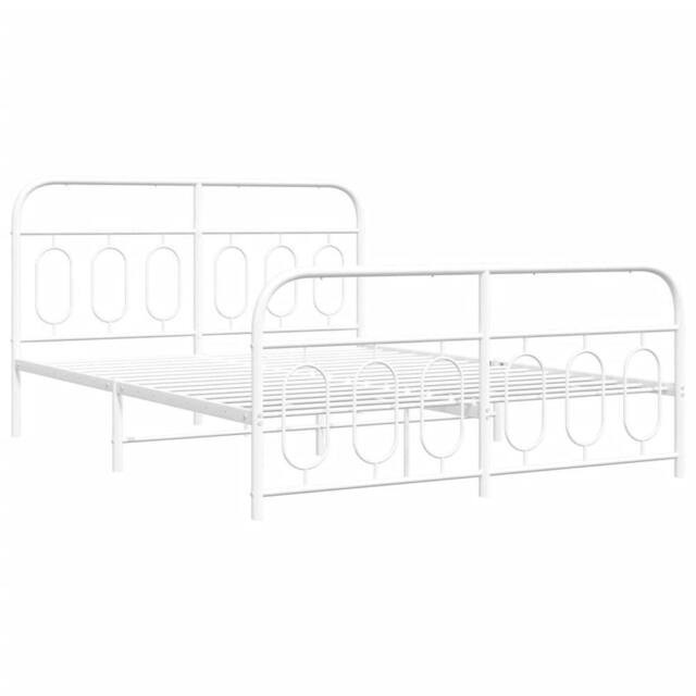 Berkfield Home Metal Bed Frame without Mattress with Footboard White 135x190cm - Size: 135x190 cm - image 1