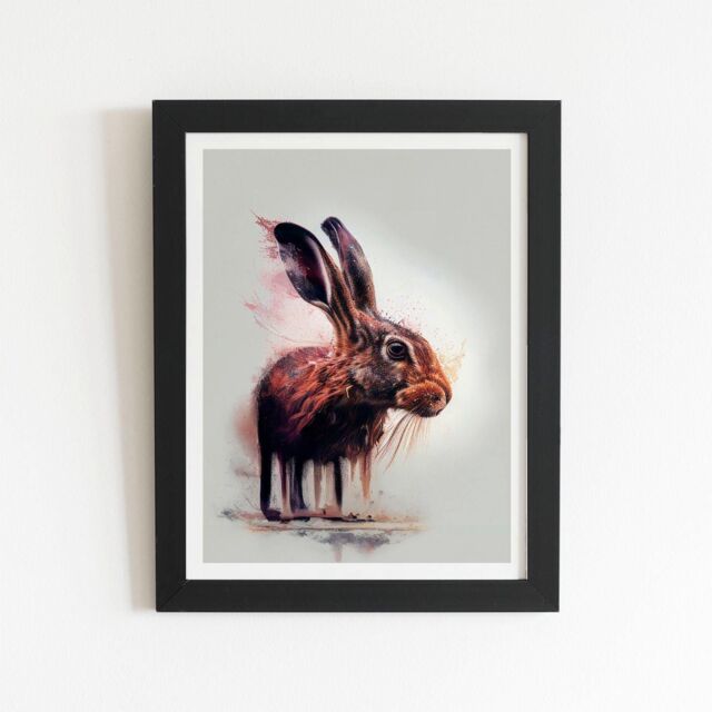 "Warren Reed - Designer Hare Face Splashart Framed Art Print in Black - Size: W24"" x H36""" - image 1