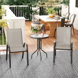 OUTSUNNY Garden Bistro Set, Small Garden Set w/ Stackable Chairs, Light Grey