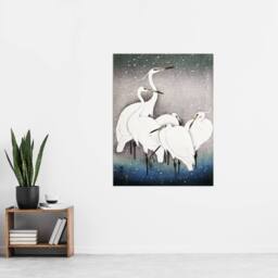 "Artery8 Group Of Egrets in Falling Snow Japan Wall Art Print Ohara Koson in Blue - Size: W12"" x H16""" - thumbnail 4