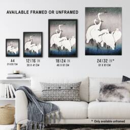 "Artery8 Group Of Egrets in Falling Snow Japan Wall Art Print Ohara Koson in Blue - Size: W12"" x H16""" - thumbnail 3