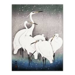 "Artery8 Group Of Egrets in Falling Snow Japan Wall Art Print Ohara Koson in Blue - Size: W12"" x H16""" - thumbnail 1