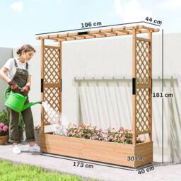 OUTSUNNY Raised Bed for Garden with Trellis, 196 x 44 x 181 cm, Natural - Size: 196 x 44 x 181 cm - thumbnail 3