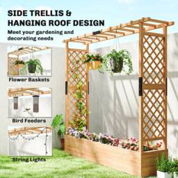 OUTSUNNY Raised Bed for Garden with Trellis, 196 x 44 x 181 cm, Natural - Size: 196 x 44 x 181 cm - thumbnail 5