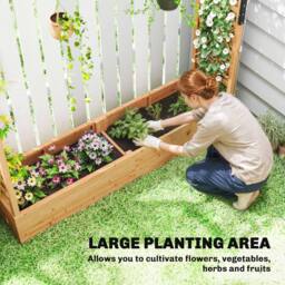 OUTSUNNY Raised Bed for Garden with Trellis, 196 x 44 x 181 cm, Natural - Size: 196 x 44 x 181 cm - thumbnail 4