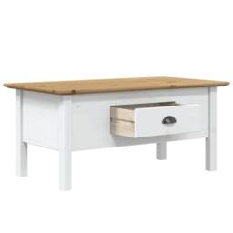 Berkfield Home Coffee Table BODO White & Brown 100x55x45 cm Solid Wood Pine - Size: 100 x 55 x 45 cm - thumbnail 4