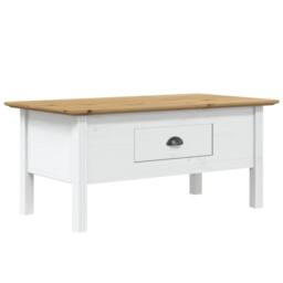 Berkfield Home Coffee Table BODO White & Brown 100x55x45 cm Solid Wood Pine - Size: 100 x 55 x 45 cm - thumbnail 2