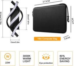 Goeco LED Wall Lamp 22W Curved Design Bedroom Wall Lights 3000K Black - thumbnail 4