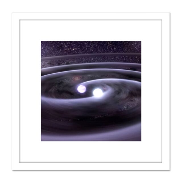 Artery8 Space NASA Binary Star System Concept Illustration 8X8 Inch Square Wooden Framed Wall Art Print Picture with Mount in White - image 1