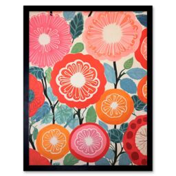 "Artery8 Wall Art Print Pomegranate Tree Flowers in Bloom Mediterranean Bright Floral Abstract Artwork Art Framed in Black - Size: W12"" x H16""" - thumbnail 1