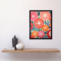 "Artery8 Wall Art Print Pomegranate Tree Flowers in Bloom Mediterranean Bright Floral Abstract Artwork Art Framed in Black - Size: W12"" x H16""" - thumbnail 2