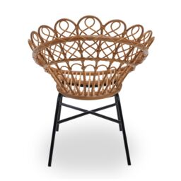 Orsina Brown Rattan Round Peacock Chair, Unique Chair with Metal Legs, Rattan Dining Chair, Rattan Outdoor Chair - thumbnail 2