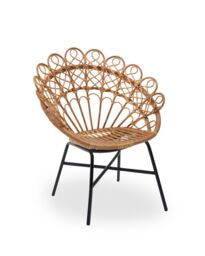 Orsina Brown Rattan Round Peacock Chair, Unique Chair with Metal Legs, Rattan Dining Chair, Rattan Outdoor Chair
