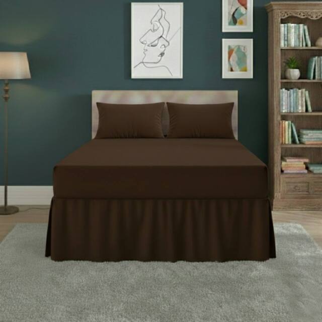 Snug City Fitted Valance Bed Sheet Polycotton Mattress Cover & Frill Easy Care in Brown - Size: Single - image 1