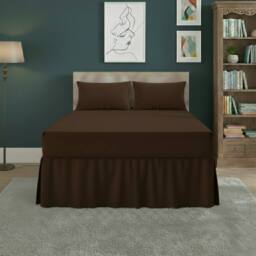 Snug City Fitted Valance Bed Sheet Polycotton Mattress Cover & Frill Easy Care in Brown - Size: Single