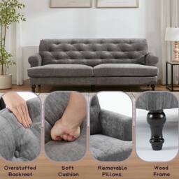 FURNITURE ONE Velvet Tufted Sofa Set, Gray Sectional Couch -1+2 Set in Grey - Size: 1 Pack - thumbnail 8
