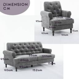 FURNITURE ONE Velvet Tufted Sofa Set, Gray Sectional Couch -1+2 Set in Grey - Size: 1 Pack - thumbnail 4