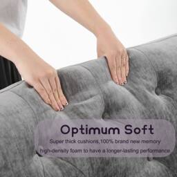 FURNITURE ONE Velvet Tufted Sofa Set, Gray Sectional Couch -1+2 Set in Grey - Size: 1 Pack - thumbnail 7