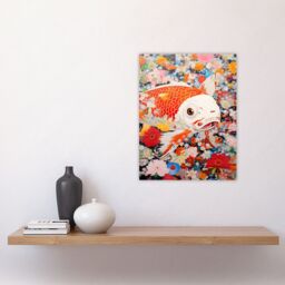 "Artery8 A Fish Out Of Water Superflat Japan Koi Carp Floral Modern Artwork Unframed Wall Art Print Poster Home Decor Premium - Size: W12"" x H16""" - thumbnail 4