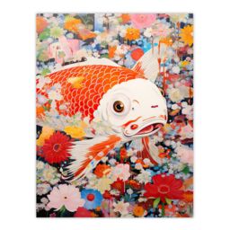 "Artery8 A Fish Out Of Water Superflat Japan Koi Carp Floral Modern Artwork Unframed Wall Art Print Poster Home Decor Premium - Size: W12"" x H16""" - thumbnail 1
