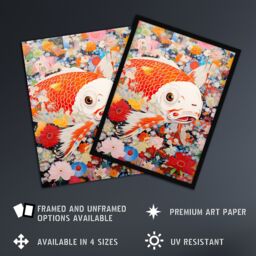 "Artery8 A Fish Out Of Water Superflat Japan Koi Carp Floral Modern Artwork Unframed Wall Art Print Poster Home Decor Premium - Size: W12"" x H16""" - thumbnail 2