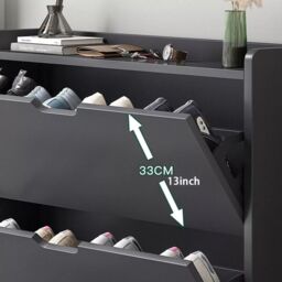 SPETLEK 2 Drawer Shoe Rack Shoes Storage Cabinet Wooden Cupboard in Black - thumbnail 5