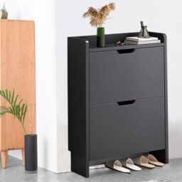 SPETLEK 2 Drawer Shoe Rack Shoes Storage Cabinet Wooden Cupboard in Black - thumbnail 7