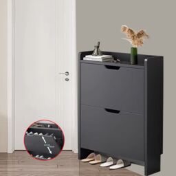 SPETLEK 2 Drawer Shoe Rack Shoes Storage Cabinet Wooden Cupboard in Black - thumbnail 6