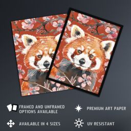 Artery8 Red Panda Cherry Blossom Tree Branch Watercolour Framed Wall Art - Size: A4 - thumbnail 2