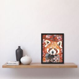 Artery8 Red Panda Cherry Blossom Tree Branch Watercolour Framed Wall Art - Size: A4 - thumbnail 4
