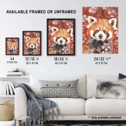 Artery8 Red Panda Cherry Blossom Tree Branch Watercolour Framed Wall Art - Size: A4 - thumbnail 3