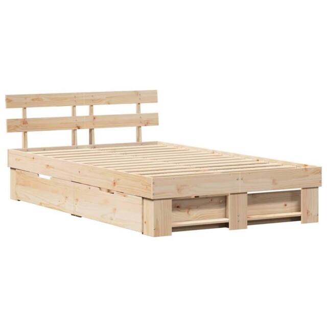 Berkfield Home Bed Frame with Drawers - 135 x 190 cm - Solid Pine Wood in Beige - image 1