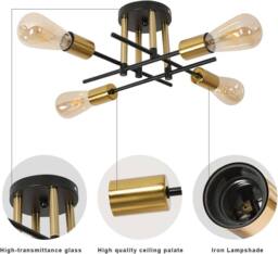 Goeco Industrial Chandelier, 4 Lights Ceiling Light E27 Vintage Ceiling Lamp in Black - thumbnail 5
