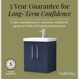 Balterley Contemporary Bathroom Wall Hung 2 Soft-Close Door Vanity Unit & Mid-Edge Ceramic Basin, Midnight Blue, 500 mm in Blue - thumbnail 6