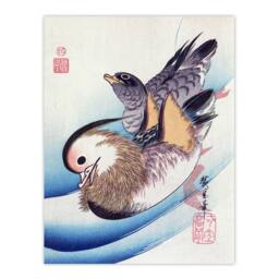 Artery8 Utagawa Hiroshige Framed Wall Art Print Two Mandarin Ducks in a Lake in Blue - Size: A4 - thumbnail 3