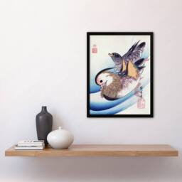 Artery8 Utagawa Hiroshige Framed Wall Art Print Two Mandarin Ducks in a Lake in Blue - Size: A4 - thumbnail 2