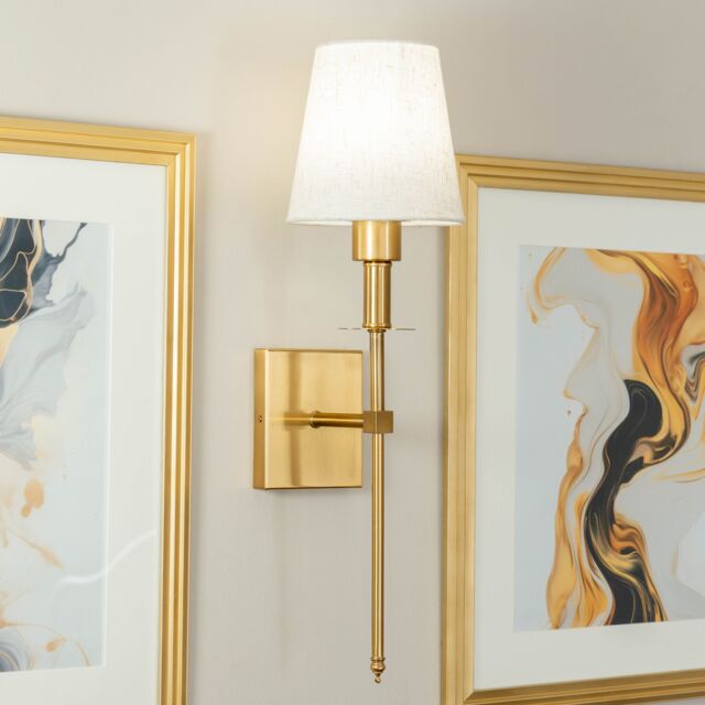 ValueLights Kincaid Rechargeable Single Easy Fit Dimmable Remote Control Wall Light with Shade in Metallic Gold - image 1