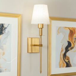 ValueLights Kincaid Rechargeable Single Easy Fit Dimmable Remote Control Wall Light with Shade in Metallic Gold - thumbnail 1