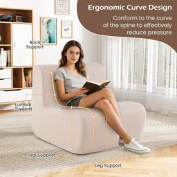 Costway Bean Bag Chair Ergonomic Lazy Floor Sofa Chair Comfy Reading Couch in Beige - thumbnail 5